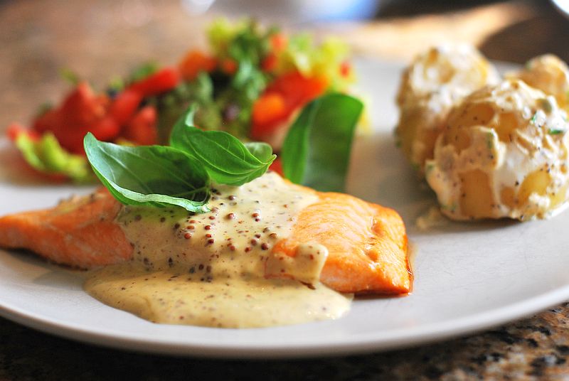 sea trout with mustard sauce